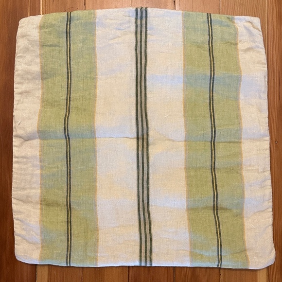 Pottery Barn linen striped decorative pillow cover 18 x 18 green/cream/yellow - Picture 1 of 3